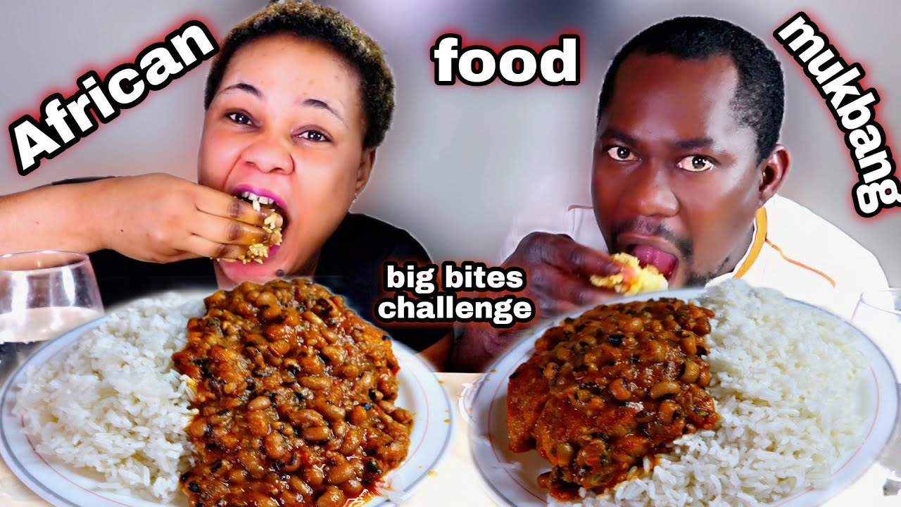 BIG BITES MUKBANG CHALLENGE |AFRICAN FOOD MUKBANG |RICE with BEANS STEW MUKBANG