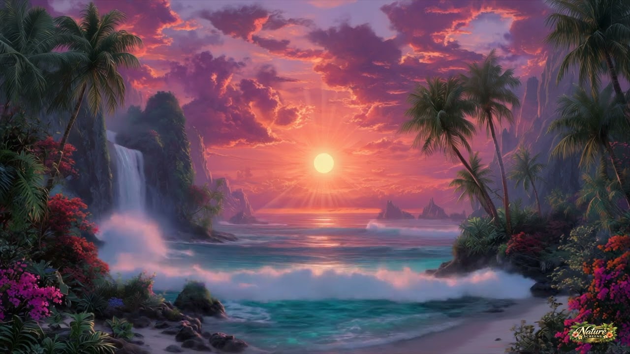 SUNSET BEACH WAVES FOR RELAXATION 🌅 peaceful ocean sounds for stress relief