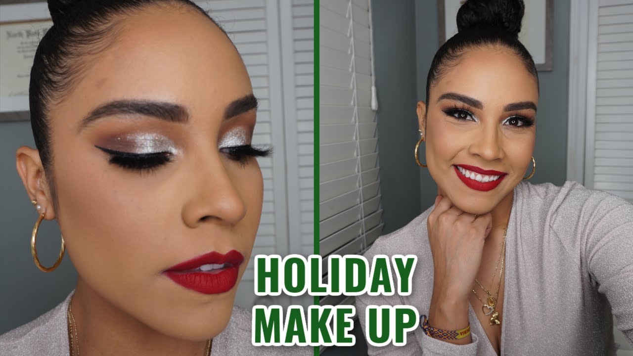 HOLIDAY GLAM MAKE UP | SILVER GLITTERY EYES AND RED LIPS | Daniela Carolina