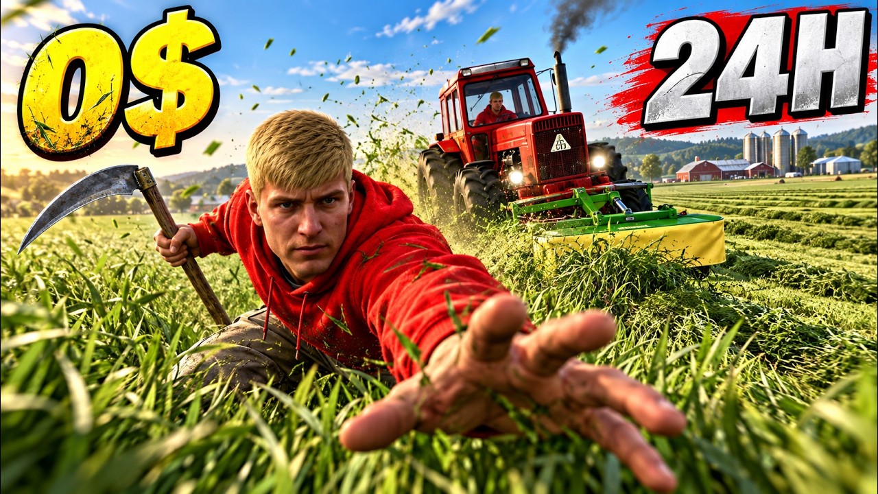 I Spent 24 Hours on a FLAT MAP with $0... (Full Film) | Farming Simulator 25