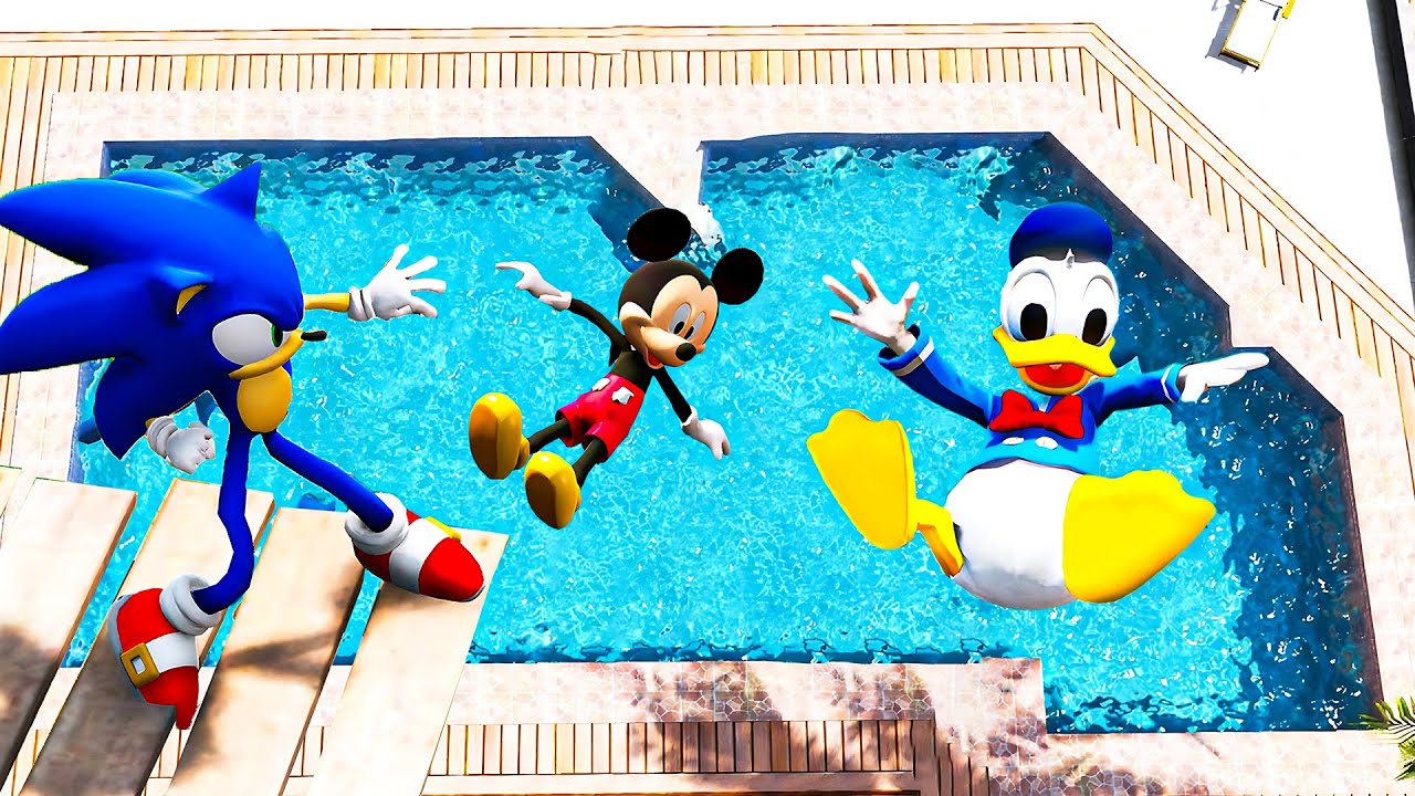 GTA 5 SpongeBob VS Mickey Mouse & Sonic Epic Ragdolls Jumps and Fails