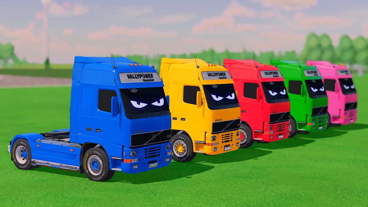 Garage with Colors   ALL MIXER TRUCK WITH DOUBLE FLATBED TRAILER TRUCK, DAF, VOLVO, FREIGHTLINER