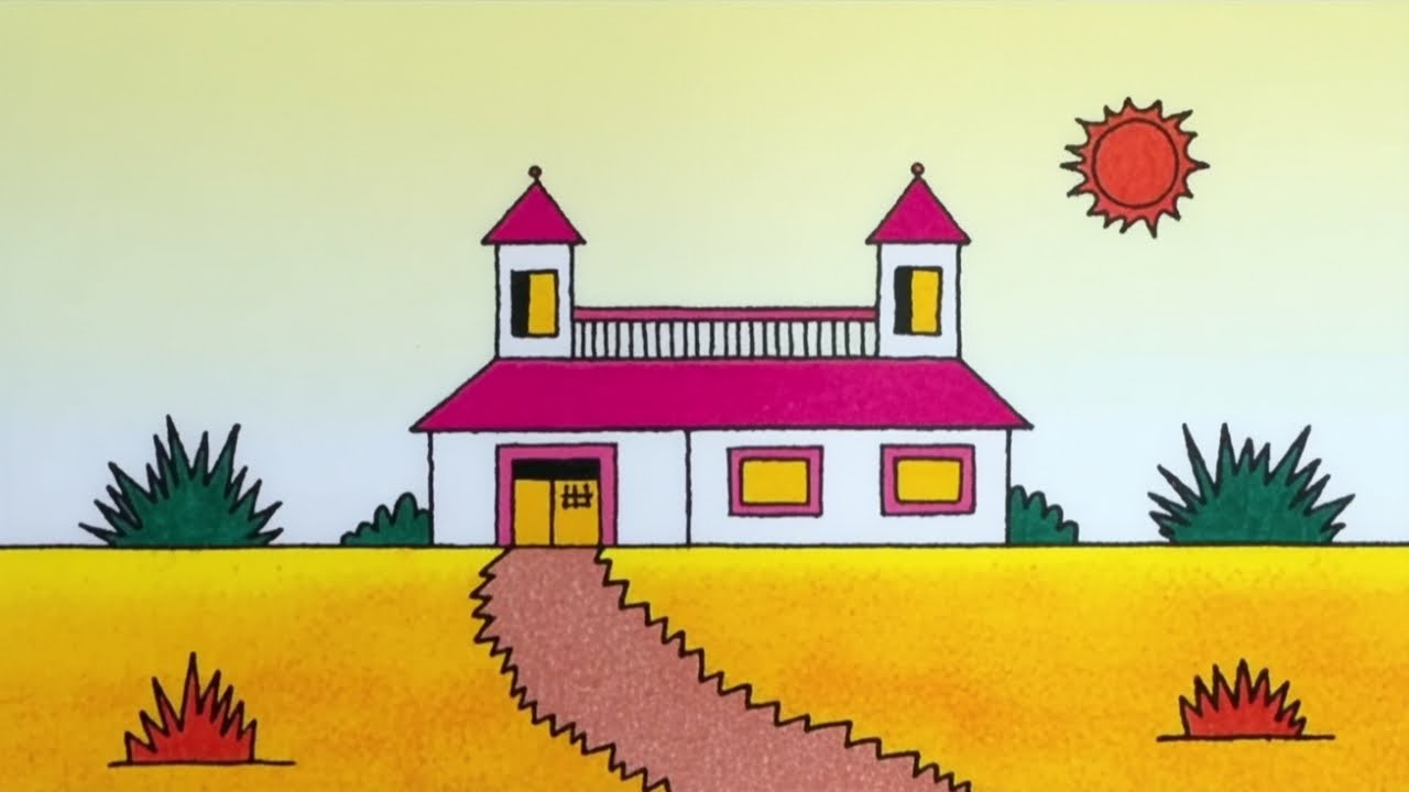 How to Draw a Simple House for beginners | Beautiful House Drawing | Cute House Drawing 