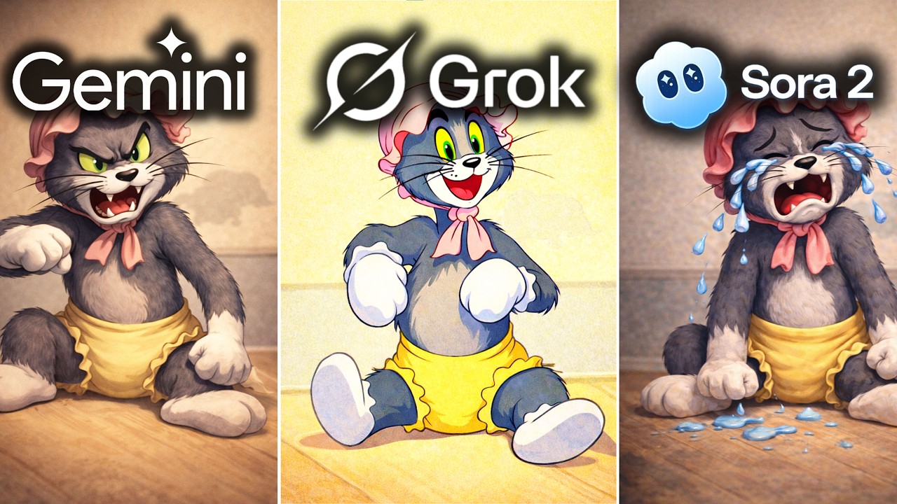Sora 2 vs Gemini vs Grok Remake Scenes Tom and Jerry