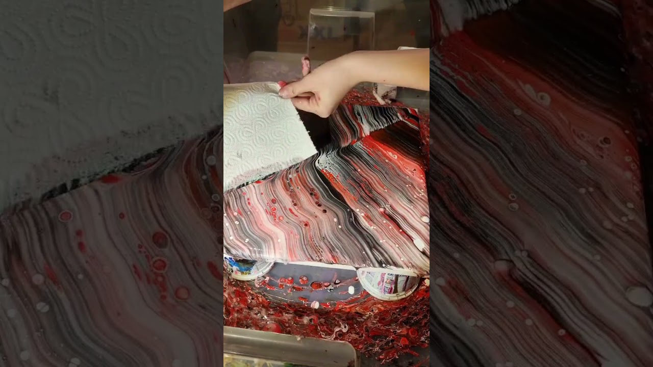 Acrylic paint pouring | swipe technique | Black, Red & White