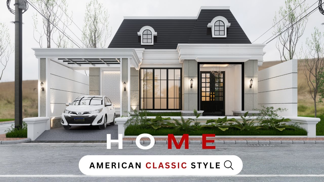 SEDERHANA TAPI ELEGAN!! DESAIN RUMAH AMERICAN CLASSIC 1 LANTAI DENGAN 3 KAMAR TIDUR