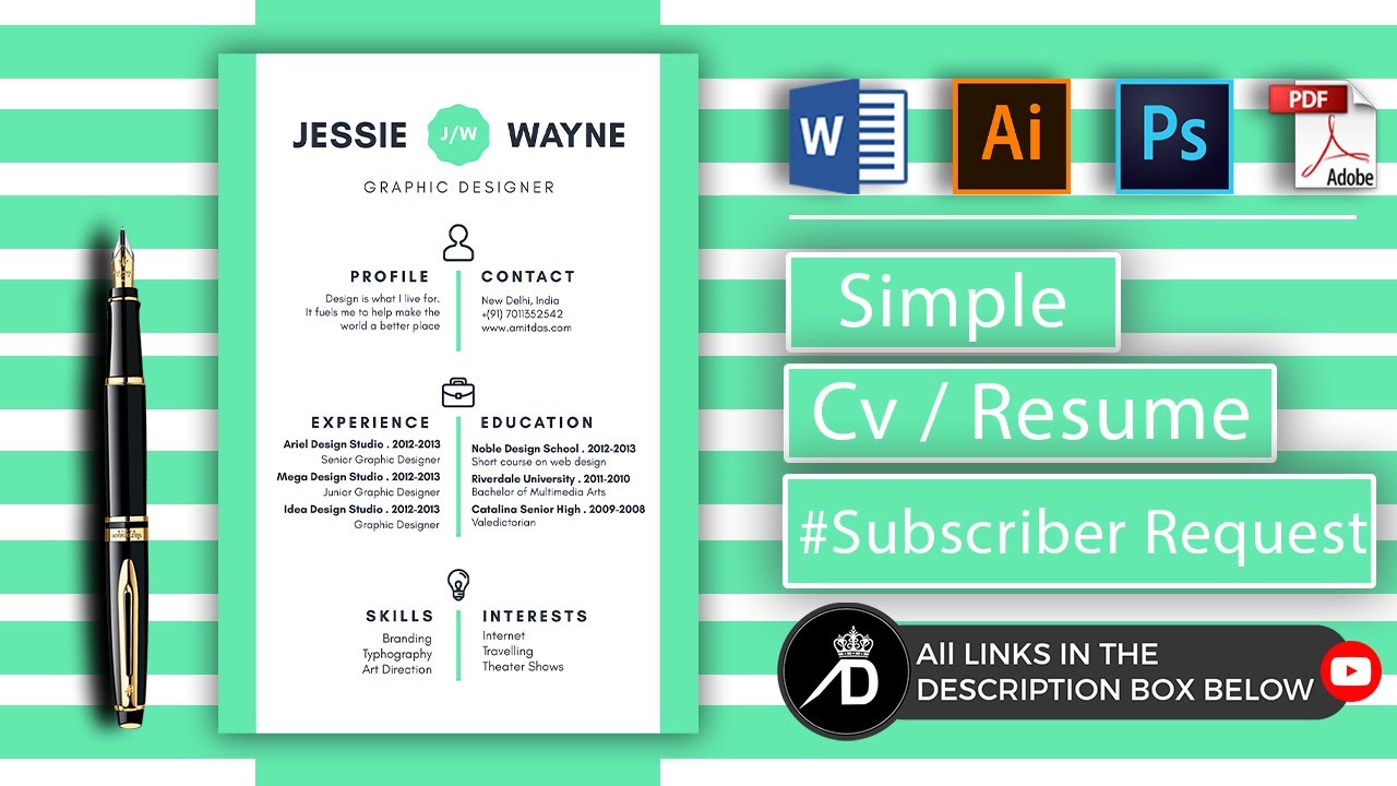 Mint Green Simple Infographic Cv || Adobe Photoshop || Hindi/English