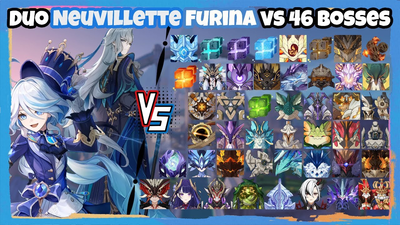 Duo C0R1 Neuvillette and C0 Furina vs 46 Bosses (WL 9) Without Food Buff | Genshin Impact