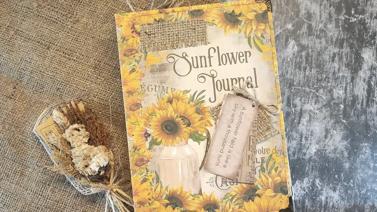 My White Cat Journal, TUTORIAL, Summer Sunflower, Junk Journal Kit, Cover, Stitching Signatures.