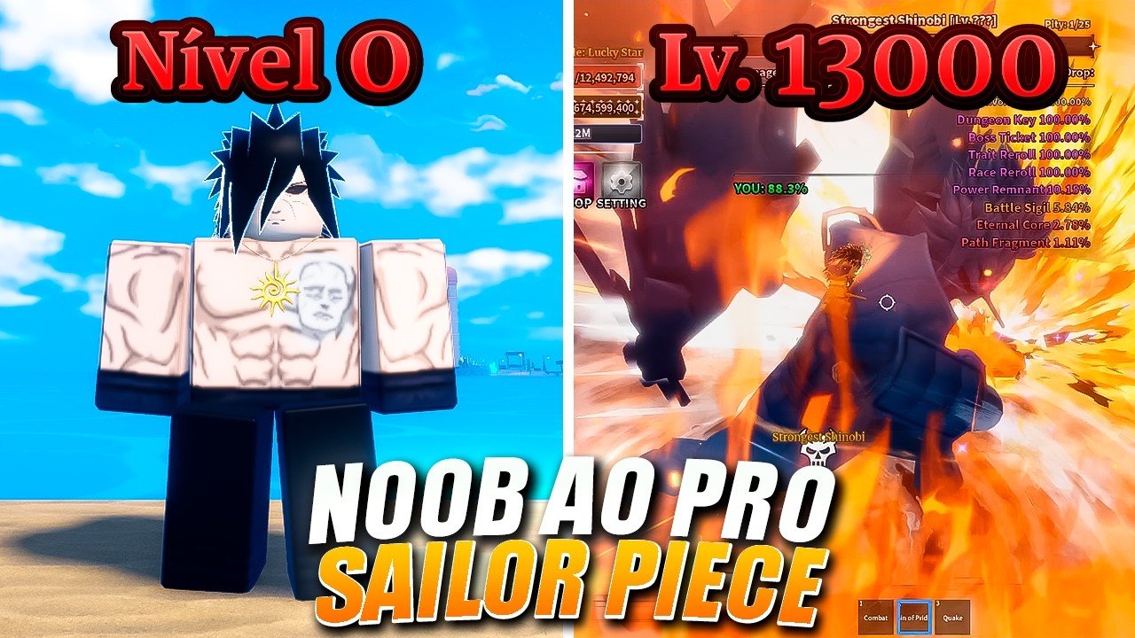 FUI DO N&Iacute;VEL 0 AO N&Iacute;VEL 13000 NO SAILOR PIECE E DERROTEI O MADARA!!!