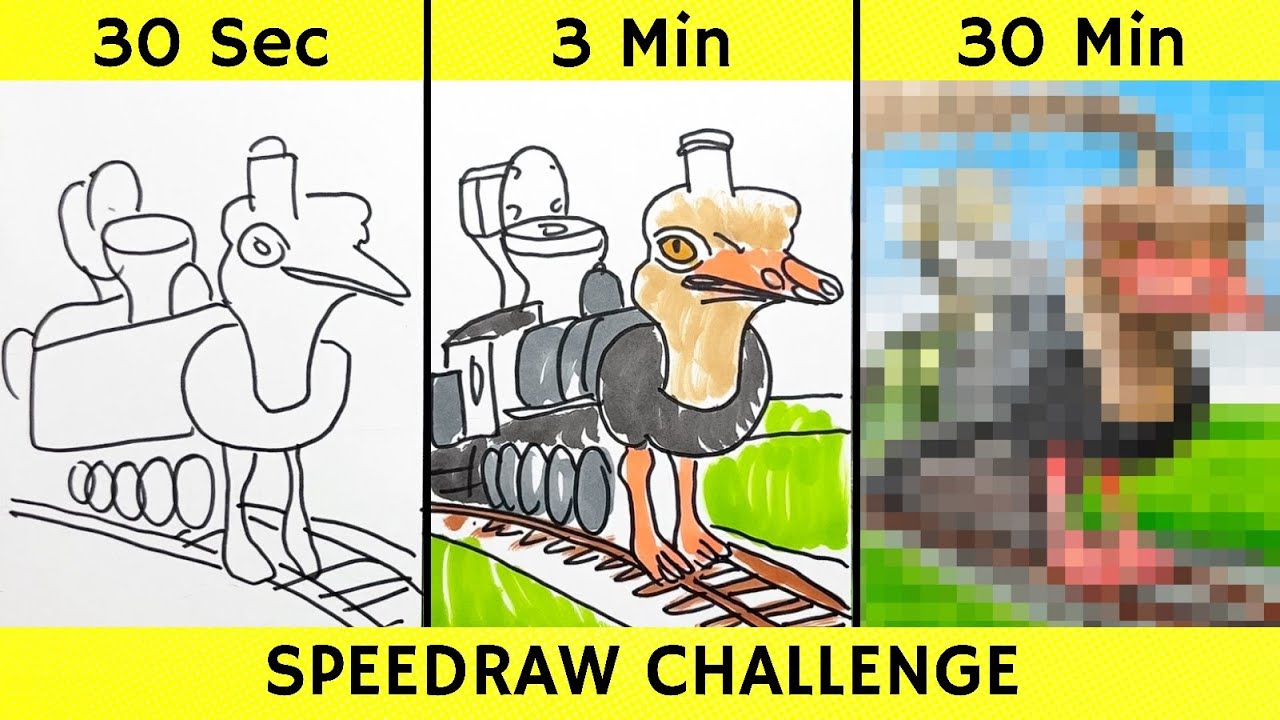 Drawing TRENOSTRUZZO TURBO 3000 in 30 sec, 3 min, and 30 min | Italian Brainrot | Fendraw