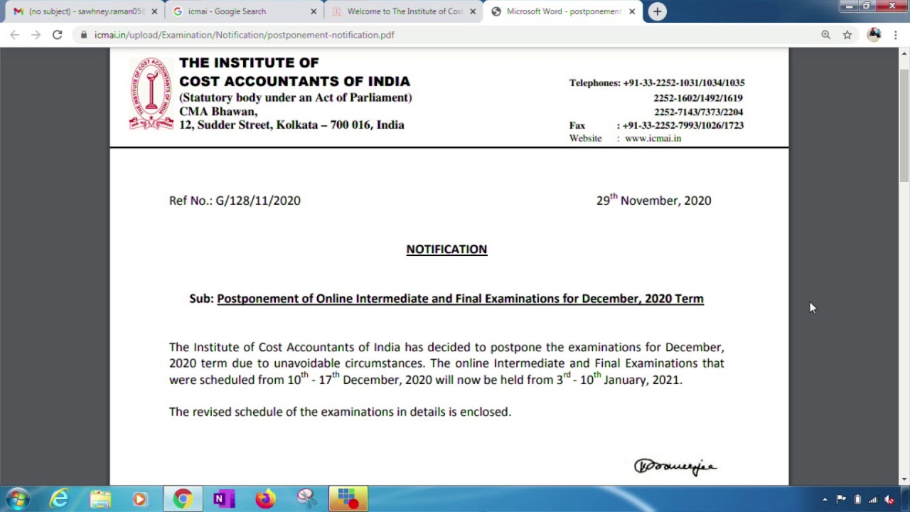 FINALLY CMA EXAMS POSTPONED - CONGRATULATIONS