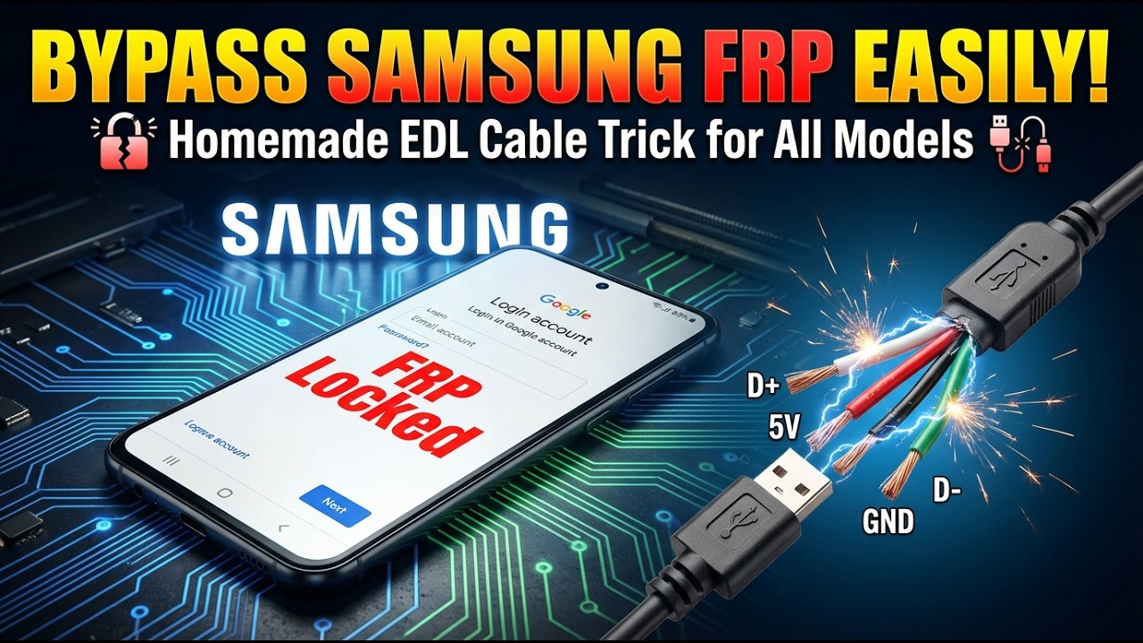اسهل طريقة تخطي حساب جوجل حماية FRP لجميع هواتف سامسونج باستخدام كابل EDL محلي الصنع