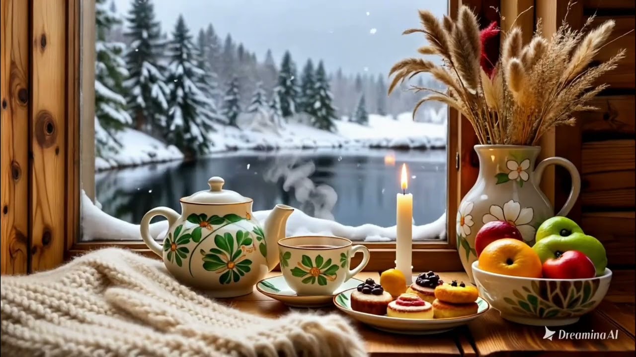 Hygge Winter Café at Home 🍵 Soft Cozy Aesthetic & Peaceful Snow View