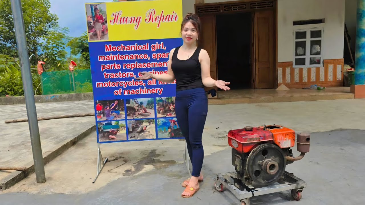 Talented female mechanic: Engine repair, piston replacement. Repairs at the new workshop.