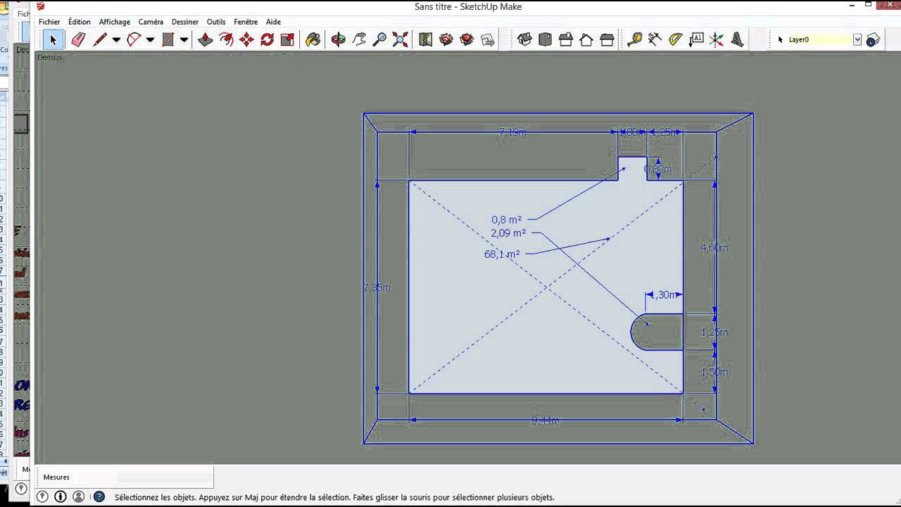 Sketchup coter dessiner surface pro du bâtiment et poseur de plafond