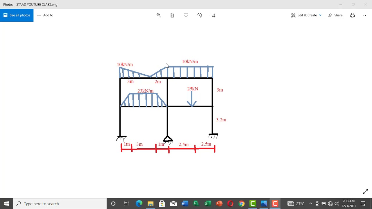 Analysis of a two storey and two bay frame with staad pro.