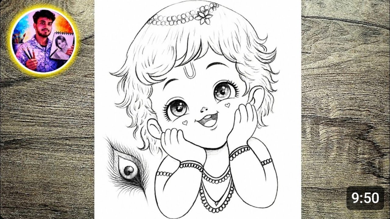 “Step by Step Cute Little Krishna Drawing – Pencil Art Tutorial #BabyKrishna”