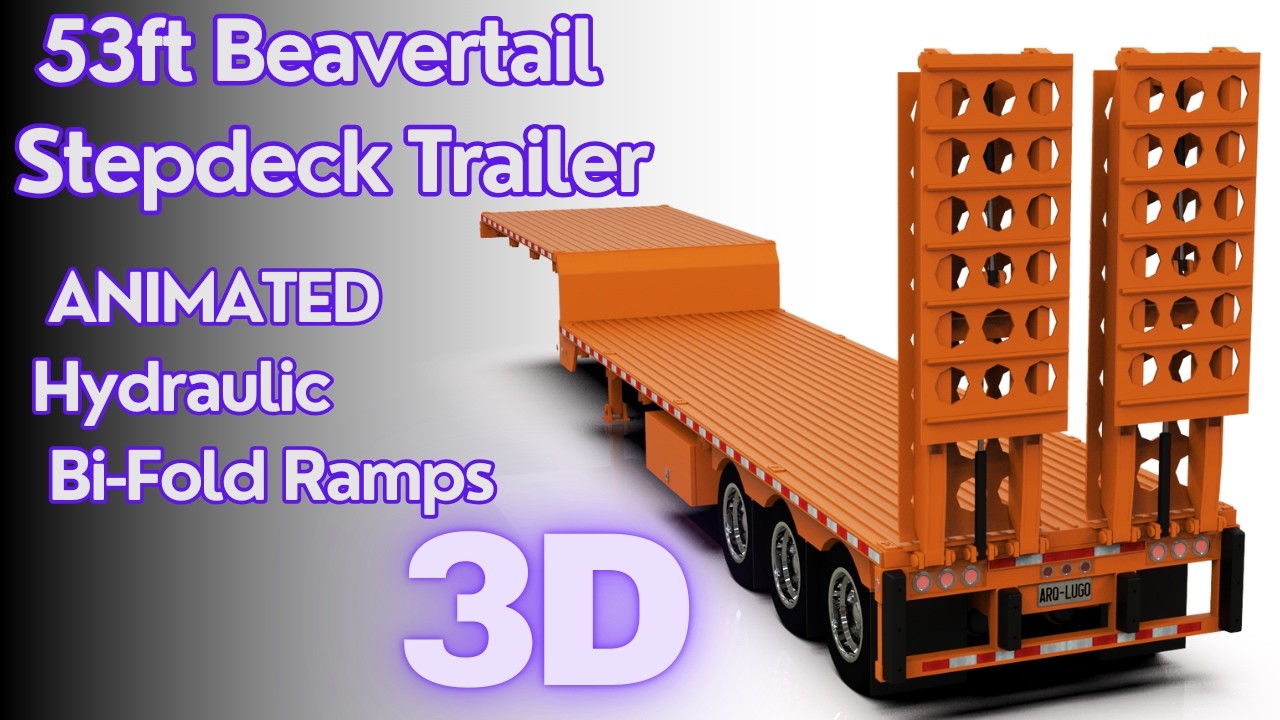 🚛 53ft Stepdeck Trailer 3D Model with ANIMATED Hydraulic Bi-Fold Ramps | BLENDER ✨