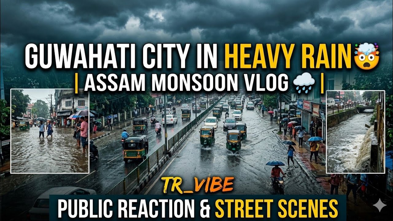 Guwahati City in Heavy Rain 🤯 | Assam Monsoon Vlog 🌧️ | Public Reaction & Street Scenes #trvibe 
