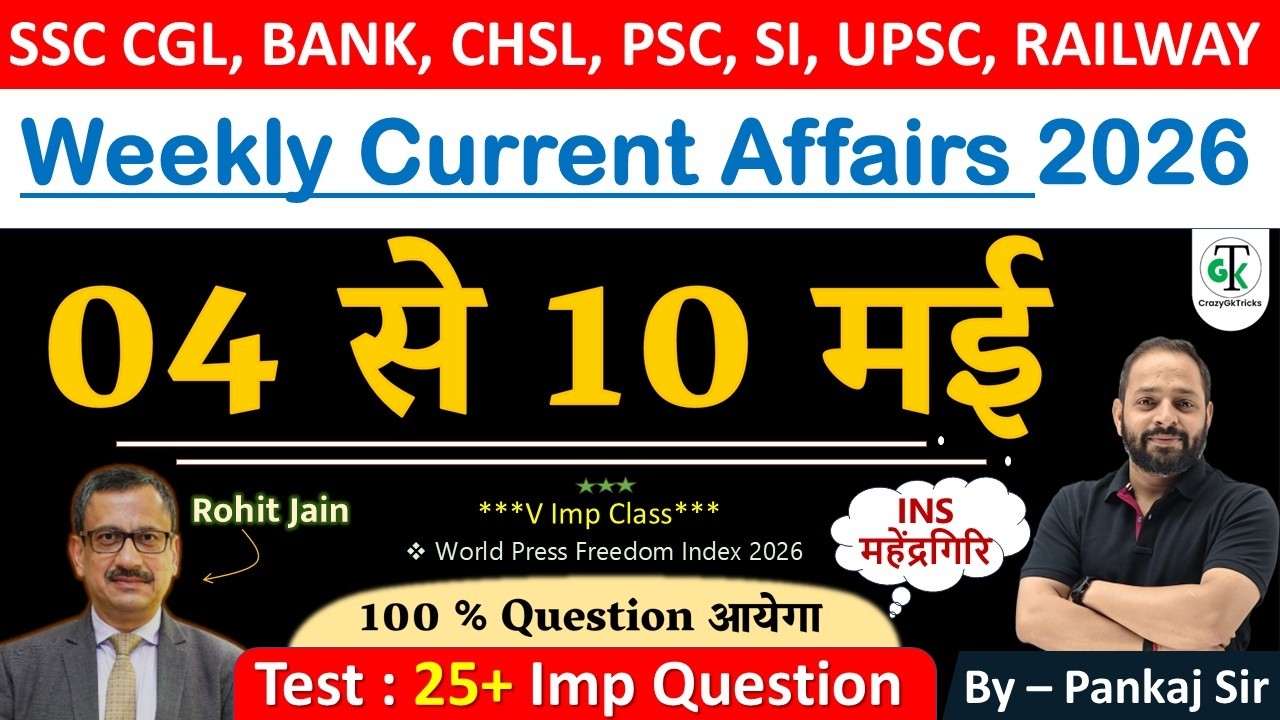 04 - 10 May 2026 Weekly Current Affairs | Most Important Current Affairs 2026 | CrazyGkTrick