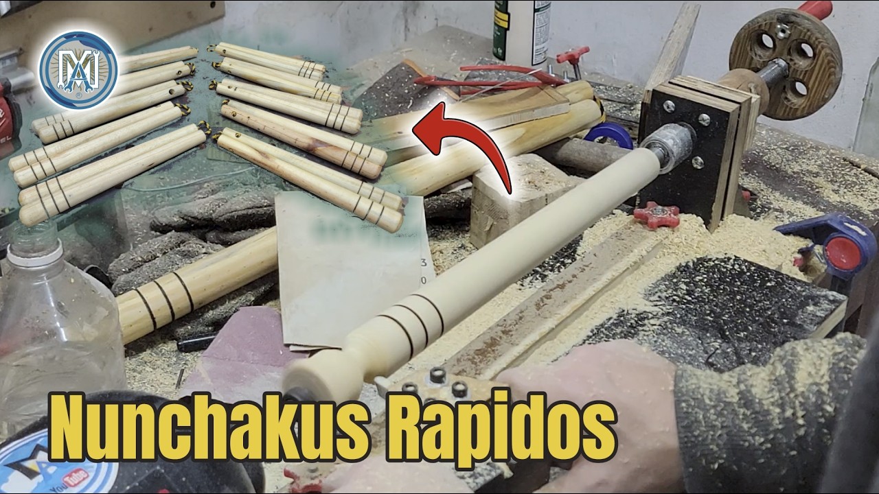 Como fabricar Nunchakus  Con madera recilada y torno copiador casero 100%  argento!!!