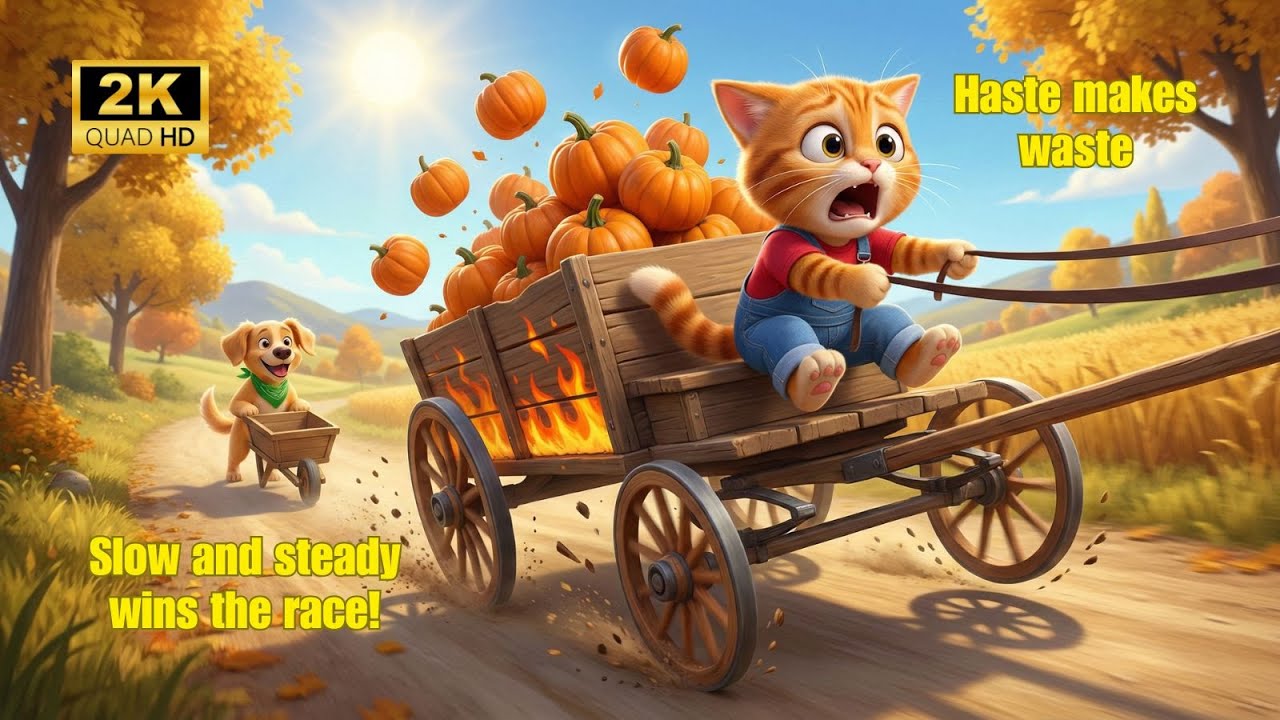 Cat Story: Kitten LEO Has The Great Pumpkin Race🎃🏎️Baby Cat Has Lesson Slow & Steady vs. Super Fast!