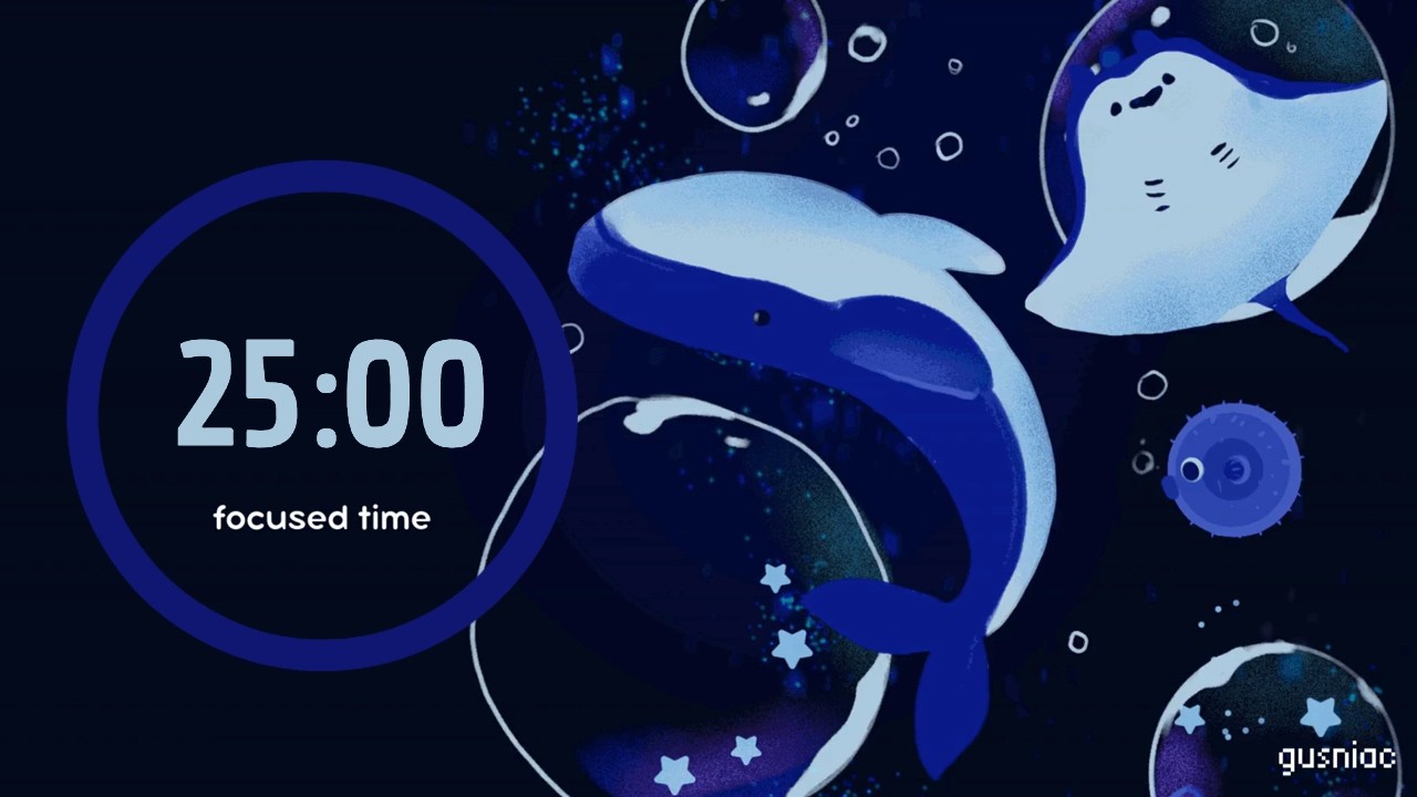 Study With Fish | Pomodoro Timer 25/5 x 4 | Under The Sea, Lofi, No Mid Ads