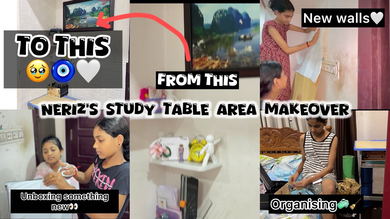 Nerizinte study table area makeover🧿🫶🏻 #cleaning #vlog #sister #new #vismayaart #subscribe