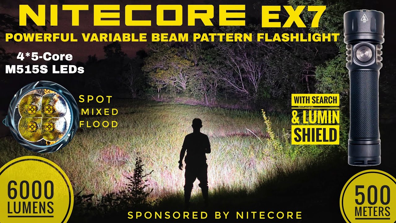 2025 Nitecore EX7 - Powerful Variable Beam Pattern Flashlight, 6000 lm, 500 m, NEW LEDs!