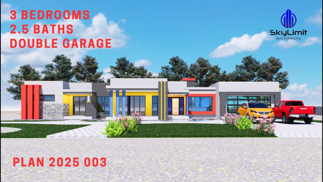 Modern Parapet Roof | PLAN 2025 003 | 3BEDS 2.5Baths & 2Garages | 313m²