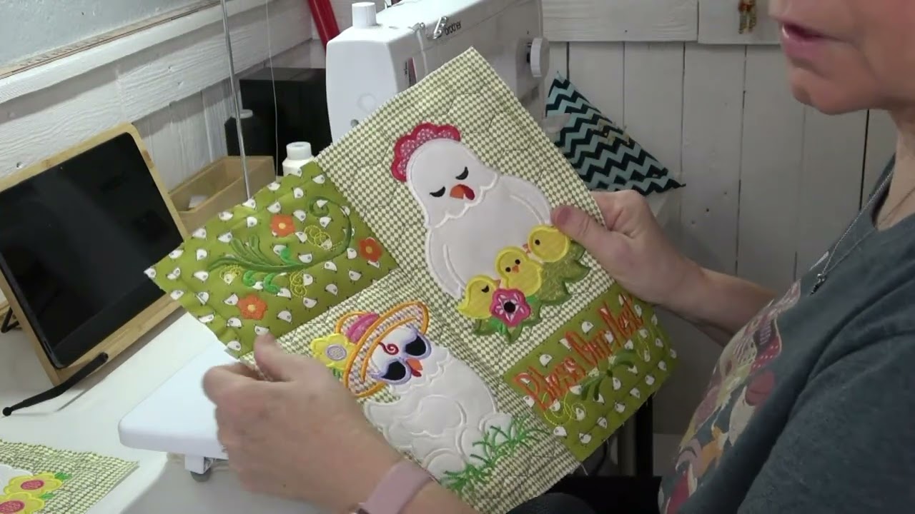 Pt 4 Designs by JuJu Chicken Placemat - Finishing, Backing, and Binding