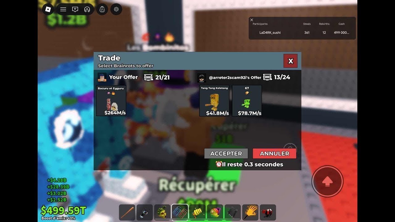 Live vole un brainrot trade machine ! Venez nombreux ! Cherche argent