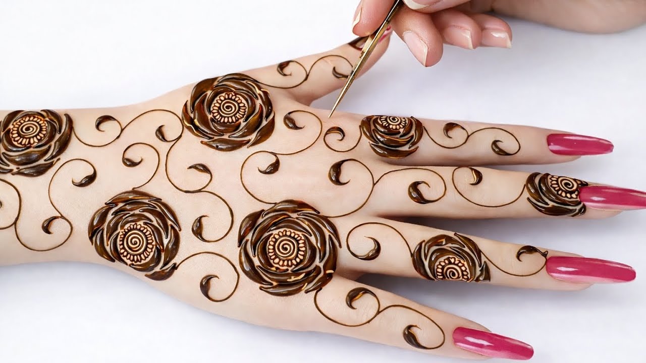 Step by step Full hand Bold and leafy henna design/ Unique Arabic Mehndi design / Mehndi Trendz 