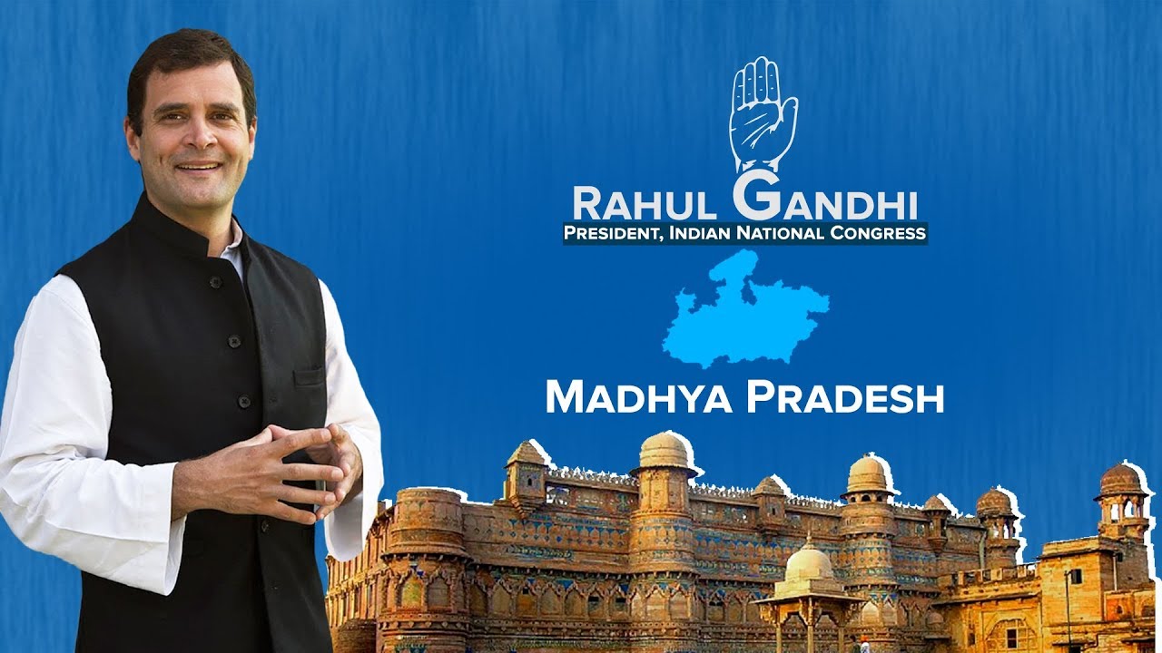 Congress President Rahul Gandhi addresses a gathering in Rewa, Madhya Pradesh