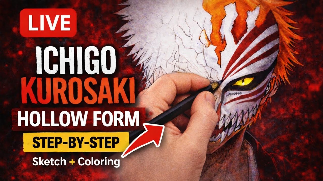 🔴 LIVE: kurosaki ichigo | Bleach, pencil drawing tutorial, anime, step by step drawing,