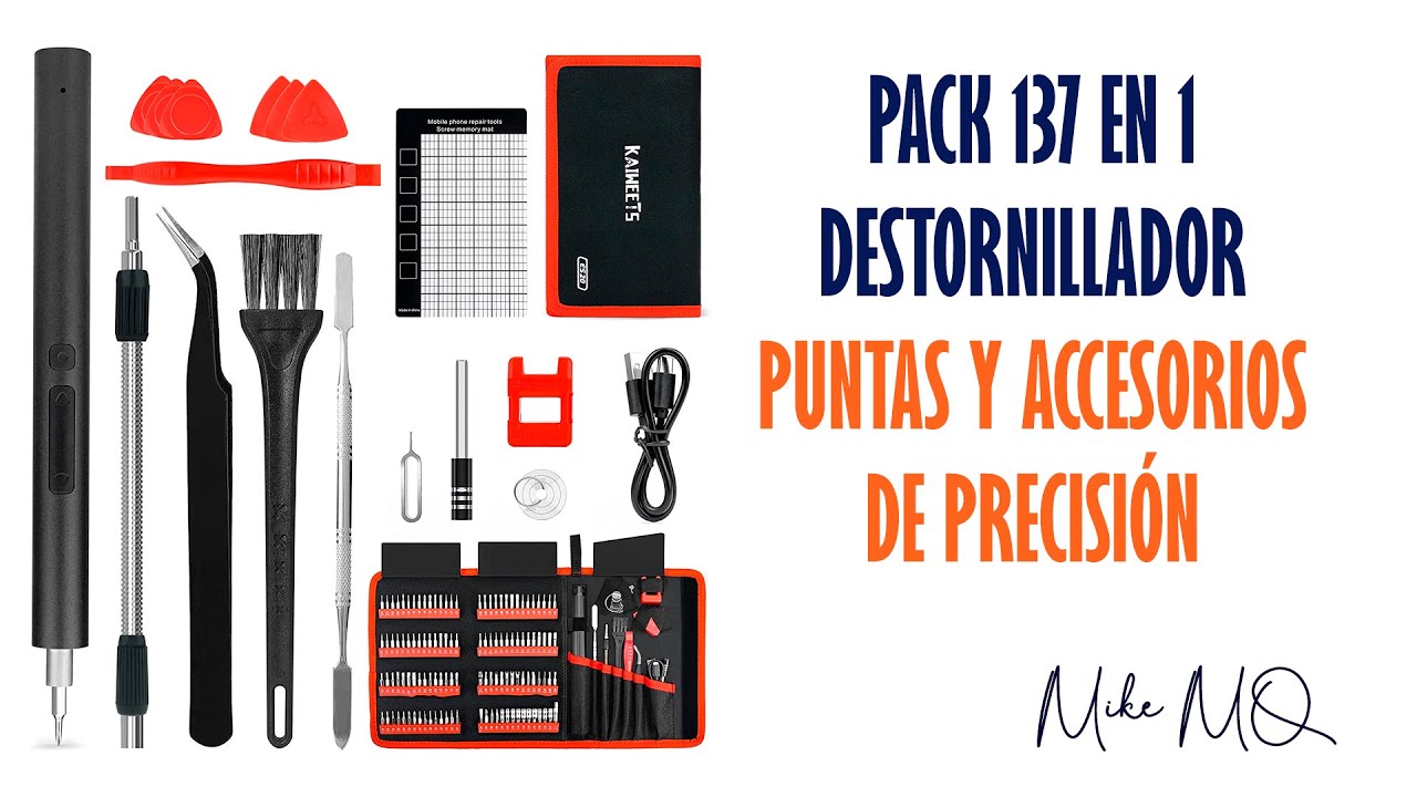 Set 137 en 1 Juego de Destornillador El&eacute;ctrico con 136 accesorios y puntas de precisi&oacute;n. KAIWEETS