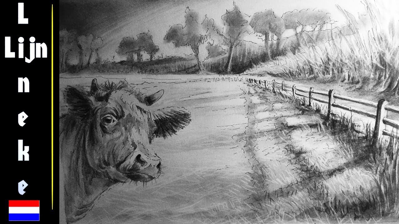 LANDSCHAP perspectief tekenen grafiet potlood tekening