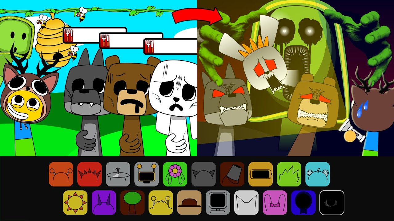 Incredibox Sprunki Retake Sinner Edition: Hungry Bunny, Bear, Wolf, BEANLING.EXE with Noob 99 Nights