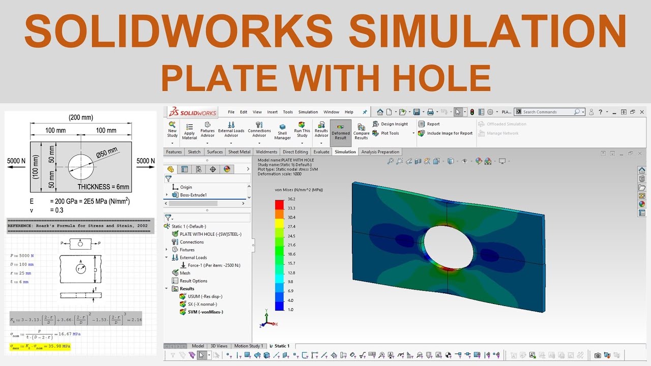 SOLIDWORKS Simulation | Plate with Hole