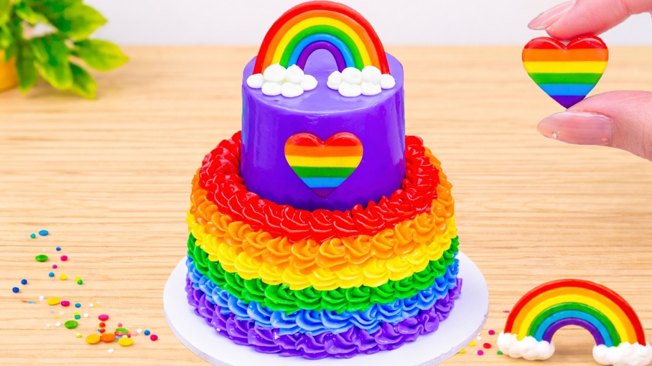 Mini Rainbow Cake Recipe with Chocolate 🌈❤️Sweet Rainbow Heart Cake🌈Mini Bliss