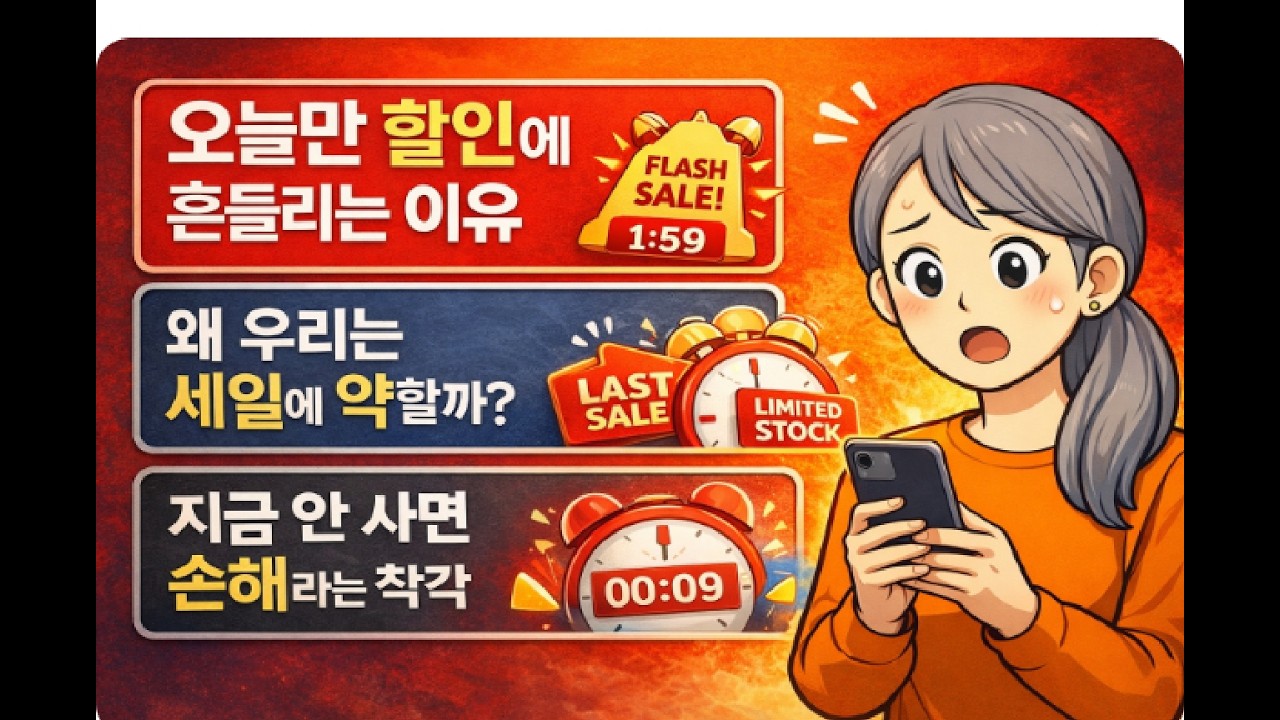 오늘만 할인에 흔들리는 이유, 왜 우리는 세일에 약할까, 지금 안 사면 손해라는 착각, 마감 세일에 속는 심리, 시간 제한이 사람을 움직인다, 왜 우리는 급하게 결제할까