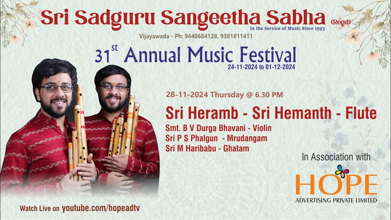 Day 5 | Sri Sadguru Sangeetha Sabha 31st AMF Flute recital by Sri Heramb & Sri Hemanth on 28-11-24