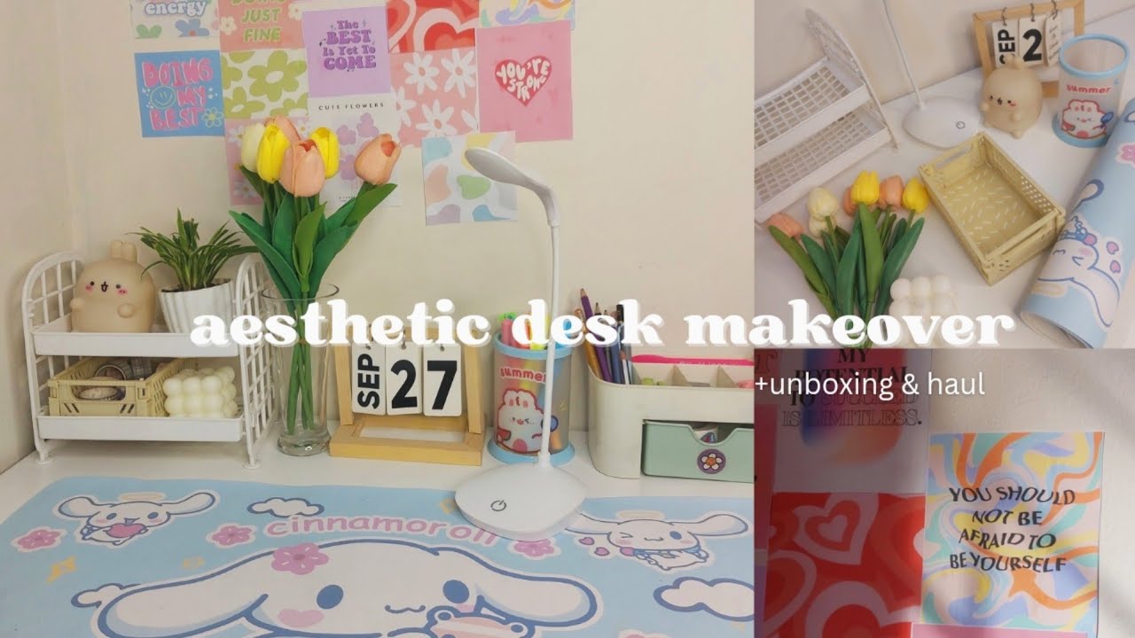 aesthetic desk makeover 𓍢ִ🌷͙֒  | pinterest inspired ✧˚ 🎀 | minimal & pastel desk setup ꕤ | unboxing