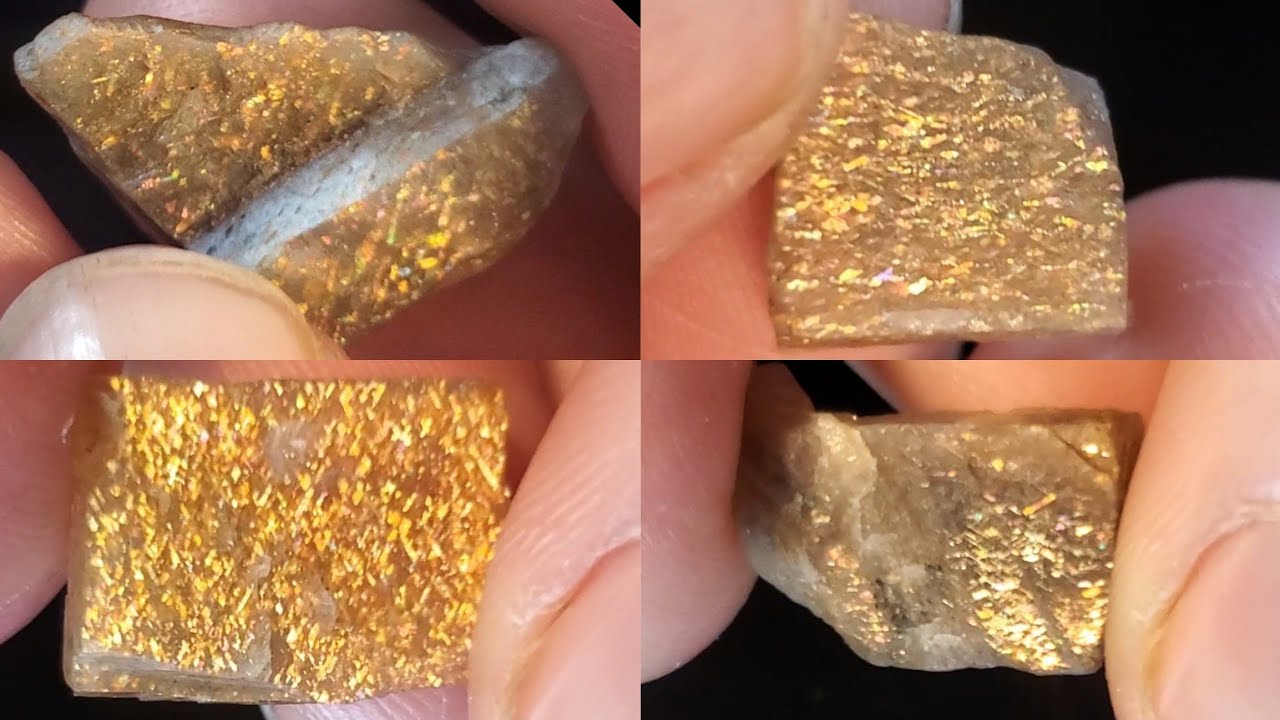 Sunstone cutting | Watch these Tanzanian rainbow lattice sunstones reveal amazing schiller!