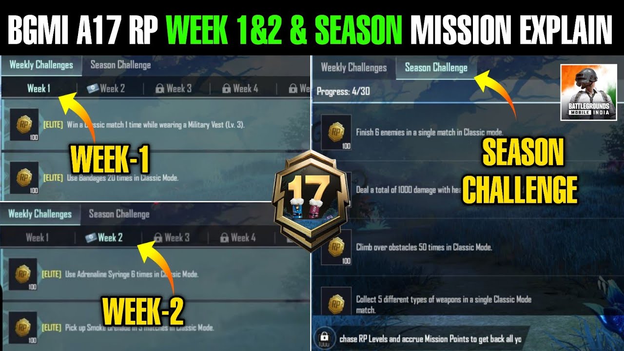 Bgmi A17 Royal Pass Week 1&2 And Season Challenge Mission Explain | Bgmi A17 Royal Pass Mission