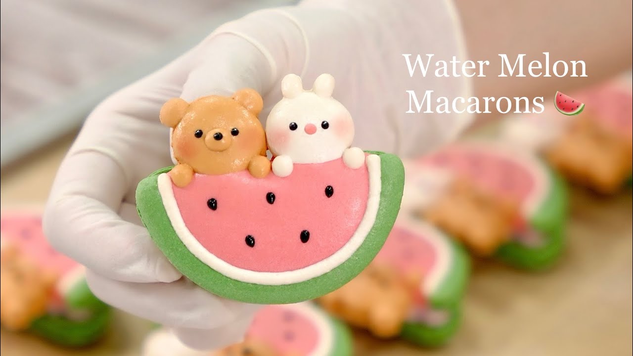 Making macarons, cute bear & bunny with a watermelon!