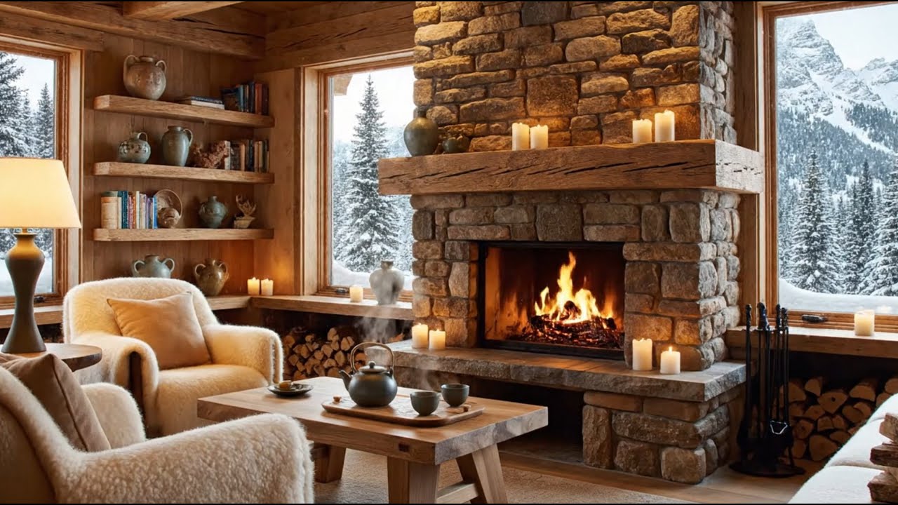 Cosy Mountain Tea Room | Warm Fireplace & Winter Ambience | Calm Reading Space | NO ADS