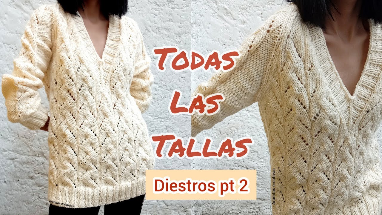 cómo tejer un suéter manga ranglan cuello V parte 2 DIESTROS