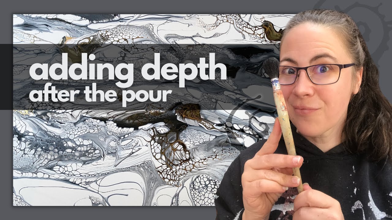 Fixing the composition with brushes fluidart pour embellishment acrylicpouring swipeart bloomswipe